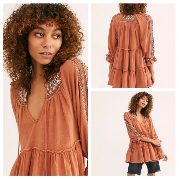 Free People Tops - ❌SOLD❌Fre Free People Dream Weaver Terracotta Embroidered Tunic NWT